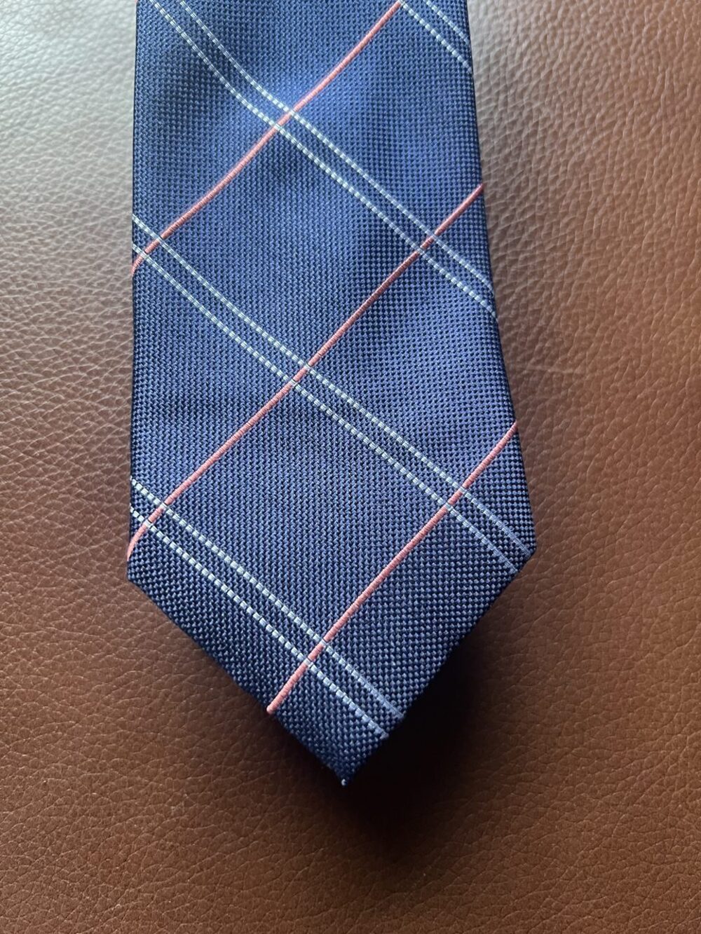 Tommy Hilfiger Navy Pink Windowpane Plaid Silk Tie Necktie